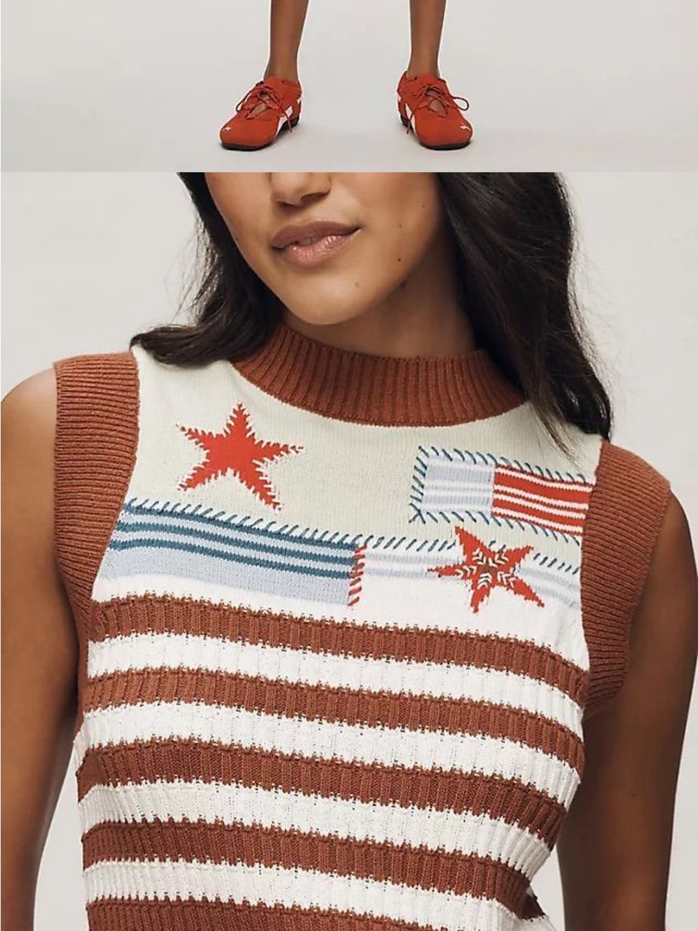 Anthropologie Maeve Mixed Print Sleeveless Tank Top — Rust, Cream, White, Blue
